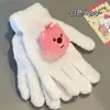 Luvas de Gato Kt Leitosas e Peludas de Novo Estilo Outono e Inverno, Luvas Fofas e Quentes de Ciclismo de Inverno com Laço de Cinco Dedos