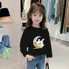 Camiseta Branca Fina Estilosa Infantil para Primavera e Outono, Camiseta de Manga Longa 100% Algodão para Meninas, Camiseta Básica de Camada Interna