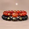Obsidiana Natural Ágata Roja Nuevo Zodiaco Zodiaco Buming Buda Pulsera Hombre y Mujer Dios Guardián Escritura Cuerda de Dinero