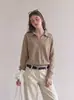 Atuendo Estilo Old Money: Suéter de Punto para Mujer con Cuello Polo para Otoño, Casual y Juvenil, Top de Manga Larga con Cuello en V
