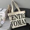 Bolsa de Lona com Letra Simples Feminina de Ombro Único Estilo Europeu Literário Estilo Coreano Ins Grande Capacidade Bolsa de Tecido para Aula de Estudante Verão