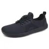 Zapatos Deportivos Transfronterizos de Pie Ancho para Hombres y Mujeres, Zapatos de Malla Tejido Fly-Knit de Verano, Zapatos Descalzos, Tallas Grandes Anchos y Estrechos, En Stock, Negro, Azul Oscuro