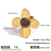 Anillo Malt Jewelry Estilo Corte Francés Pétalo de Flor Turquesa con Diseño Abierto Ajustable Anillo Declaración para Mujeres