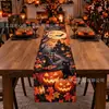 Camino de mesa transfronterizo nuevo 2027 para Halloween con estampados de gato negro y calabaza de alta definición, para decoración de mesa festiva en casa
