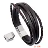 Joia Transfronteiriça Europeia e Americana Retrô Multicamada Trançada de Aço Inoxidável Pulseira de Couro Masculina Simples Fivela Magnética Pulseira de Couro PU