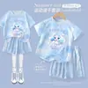 Maravilhoso e fofo traje de verão fino para meninas da princesa Aurora, camiseta de seda gelada de secagem rápida e shorts infantis