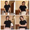 Yun Yun Verano Algodón Puro Look Adelgazante Talla Grande Camisa Top Cuello Polo Literaria Manga Corta Elegante Moda Versátil Camiseta para Mujer