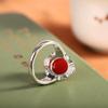 Joyería de Plata Tailandesa Vintage Plata S925 Incrustada con Ágata Roja del Sur Anillo Abierto para Mujer, Estilo Indonesio