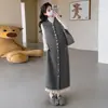 Ropa de otoño para maternidad estilo coreano: suéter de un solo pecho, chaleco de maternidad, falda larga, vestido interior de punto de manga larga con volantes elásticos