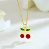 Nuevo Collar Dulce y Lindo de Acero de Titanio con Forma de Gota de Aceite de Fresa y Cereza para Mujer, Cadena Sencilla Versátil para la Clavícula, Venta al por Mayor