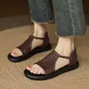 Sandalias Retro de Suela Gruesa para Mujer 2026 Nuevo Estilo Piel Suave Correa Única Suela Plana Cómodas Versátiles Para Exteriores Playa Zapatos de Verano