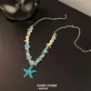 Collar de cuentas con colgante Azul Dopamina para Mujer Cadena para Clavícula Atmósfera de Vacaciones de Verano en la Playa Accesorios de Alta Gama