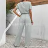 Transfronteiriço 2024 Amazon Novo Verão Europeu e Americano Amazon Feminino Cor Sólida Gola Redonda Slim Sem Mangas Top Calças