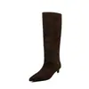 Botas de Caballero de Ante para Mujer Botas Altas Otoño Invierno Nueva Llegada Punta Fina Sin Cierre Tacón Fino Tacón Medio Botas Hasta la Rodilla Botas de Caña Recta para Mujer