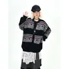Casaco Suéter Feminino Estilo Fair Isle Retrô Americano, Novo para Primavera 2026, Tricô Solto Oversized Tendência