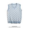 Chaleco Clásico Vintage de Cuadros con Cuello en V de Corea del Sur Otoño e Invierno Estilo Universitario Británico Chaleco Suéter de Cuadros Blanco y Negro para Hombre