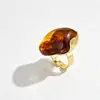 Joyería Transfronteriza Europea y Americana Nicho Retro Ámbar Geométrico Irregular Anillo Abierto Diseño de Moda Anillo de Forma Irregular