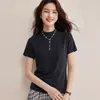 Ropa original para mujer: Camiseta de manga corta de lana Lyocell Tencel para mujer, principios de otoño, cuello medio, agradable para la piel, cuello semi-alto, top ajustado