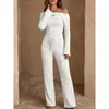 Otoño 2026 Nuevo Llegada Transfronterizo Europeo y Americano Top de Manga Larga de un Solo Hombro Pantalones Largos de Pierna Ancha con Cordón Conjunto de Punto Casual para Mujer