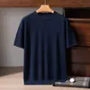 Nueva camiseta de manga corta de cachemir 100% puro, hilado fino para hombre, calibre 68, ligera, lujosa, de punto de cachemir con cuello redondo, manga corta