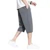 Marca de Moda para Adolescentes Pantalones Capri Pantalones Casuales Verano Hombres 2025 Nuevo Seda de Hielo Negra Fresco Simple Para Combinar con Todo