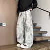 Pantalones de pana tie-dye estilo americano para hombre, pantalones deportivos casuales rectos de moda para otoño con un diseño elegante, pantalones anchos holgados
