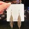 Pendientes de Borla Geométrica de Lujo Galvanizados en Oro Real para Mujer, Pendientes Largos y Delgados para Rostro Alargado, Joyería Coreana Elegante para Orejas con Diamantes Completos