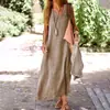 Ropa para Mujer Tallas Grandes Nuevo Estilo Transfronterizo Europeo y Americano Vestido Nuevo Sitio Independiente Vestido de Verano Algodón Lino Color Moda Corte Ajustado