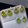 Aretes de Peridoto Natural Plata de Ley 925 Chapado en Oro Blanco Tamaño de la Piedra Principal 7*9mm, Natural, ¡Soporta Pruebas!