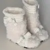 Botas de Nieve Blancas de Felpa con Suela Gruesa para Mujer 2025 Invierno Nuevo Estilo Lazo Forradas de Lana Cálidas Botines de Suela Gruesa Botas Peludas