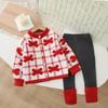 Suéter de Niña Cardigan de Punto Cuadros con Lazo Otoño e Invierno 2025 Nuevo Estilo Infantil Tejido Dulce y Elegante Chaqueta Versátil Set