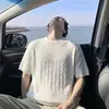 2026 Verão Novo Masculino Tricô Torcido Estilo Old Money Gola Redonda Manga Curta Camiseta Masculina Cor Sólida Meia Manga Camiseta de Alta Qualidade