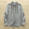 Camisa de Manga Longa de Fio de Algodão Dupla Camada Feminina Vintage Artística Indústria Pesada Bordada Macia Amiga da Pele Respirável Camiseta Base de Algodão Puro