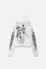 Sudadera con capucha corta para mujer de subcultura, cárdigan con cremallera con estampado de alas cruzadas, top Y2K Millennial Hot Girl