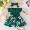 Ropa de bebé vestido de una pieza, mameluco de triángulo con lazo de encaje floral para bebé, mameluco de algodón de manga corta de 120g