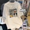 Camiseta de Algodão de Manga Curta Urso Morango Feminina Estilo Coreano Solta Comprimento Médio Nova Moda Versátil Top Redutor de Idade para o Verão