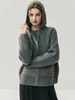 Estilo Designer! Jaqueta Elegante de Caxemira Feminina Outono e Inverno Cardigã Feminino com Capuz e Bolso com Zíper Suéter de Caxemira Engrossado