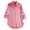 Comercio Exterior Transfronterizo Ropa de Mujer Aliexpress Ebay Holgada Cuadros Cuello Campana Manga Larga Bolsillo Vintage Camisa