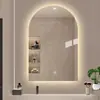 Espelho inteligente arqueado transfronteiriço com sensor de toque, espelho de maquiagem LED, espelho de banheiro antiembaçante montado na parede para lavatório