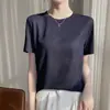Camiseta de Manga Curta Tencel Lyocell para Mulheres, Gola Redonda, Cor Sólida, Top Casual e Estiloso, Camada Base de Meia Manga, Atacado de Roupas Femininas