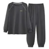 Pijama para hombre al por mayor transfronterizo, algodón puro, otoño e invierno, manga larga, cuello redondo, a rayas, casual, talla grande, conjunto de ropa de casa para hombre