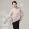 Traje de Dança Blusa de Gaze com Mangas de Sino Irregulares, Etéreas e Fluidas para Dança Chinesa e Performance de Dança Clássica