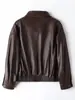 Hn4176 Chaqueta de Cuero Genuino Moda Nueva Importada Piel de Cabra Retro Americano Silueta Holgada Chaqueta Casual Corta
