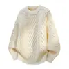 Suéter de Punto Trenzado Color Sólido Cuello Redondo Unisex Retro Holgado Versátil Casual Simple Manga Larga