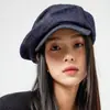 Boina de Mezclilla para Mujer, Nuevo Sombrero Octagonal Vintage de Otoño e Invierno, Sombrero de Artista, Versátil Sombrero Grande de Nube Que Hace que el Rostro Parezca Más Pequeño