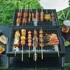 Parrilla de Barbacoa Plegable para Exteriores Portátil de Doble Cara para Uso Doméstico Portátil con Chimenea para Brochetas de Barbacoa Estufa de Carbón
