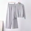 Suéter de Gola Alta com Meio Zíper para E-commerce Transfronteiriço Feminino de Inverno Tricô Espesso Moda Conjunto de Tricô Duas Peças Feminino