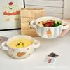 Tigela de Ovos Cozidos com Duas Orelhas Doméstica Estilo Japonês Fofa de Cerâmica Tigela de Arroz Infantil Tigela Especial para Comida de Bebê Tigela de Sopa Tigela de Salada
