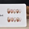 Nuevas calcomanías para uñas con estampado de leopardo para otoño/invierno, pegatinas para uñas cortas de forma ovalada, uñas postizas prefabricadas con efecto ojo de gato engrosadas, al por mayor