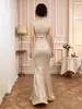 Vestido de noite europeu e americano transfronteiriço cor de champanhe 2026, vestido de noite longo sexy justo com lantejoulas para banquete de primavera